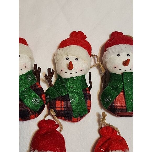 Set of 5 Red Buffalo Check Felt Snowman Ornaments with Taboggan 5.5" - Picture 3 of 11